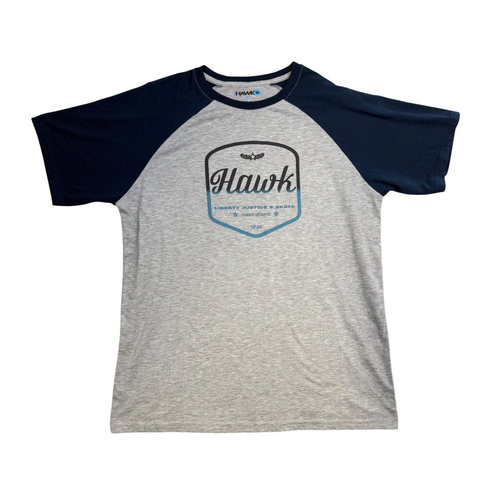 Tony Hawk Mens Raglan T-Shirt Gray Navy Blue Graphic Skate‎ Tee HMT8171 Size L